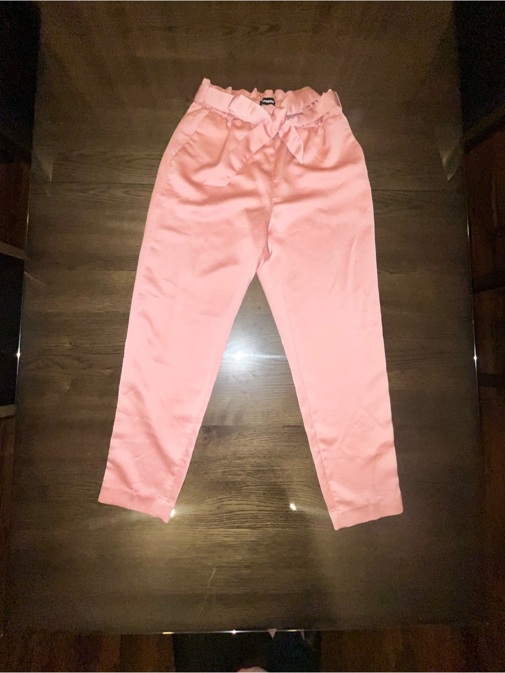 Express High-Waisted Blush Pink Satin Sash-Tie Ankle Pants Women’s Size Small - Picture 2 of 12